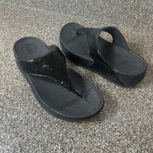 FitFlop Black Thong Sequinned Sandals Women's 6 Slip On Glitter Comfort Platform